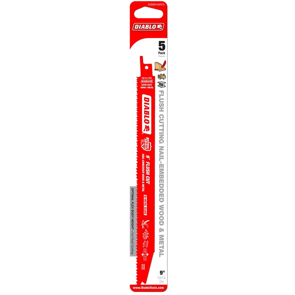 Diablo 9 in. Bi-Metal Reciprocating Saw Blade 10/14 TPI 5 pk