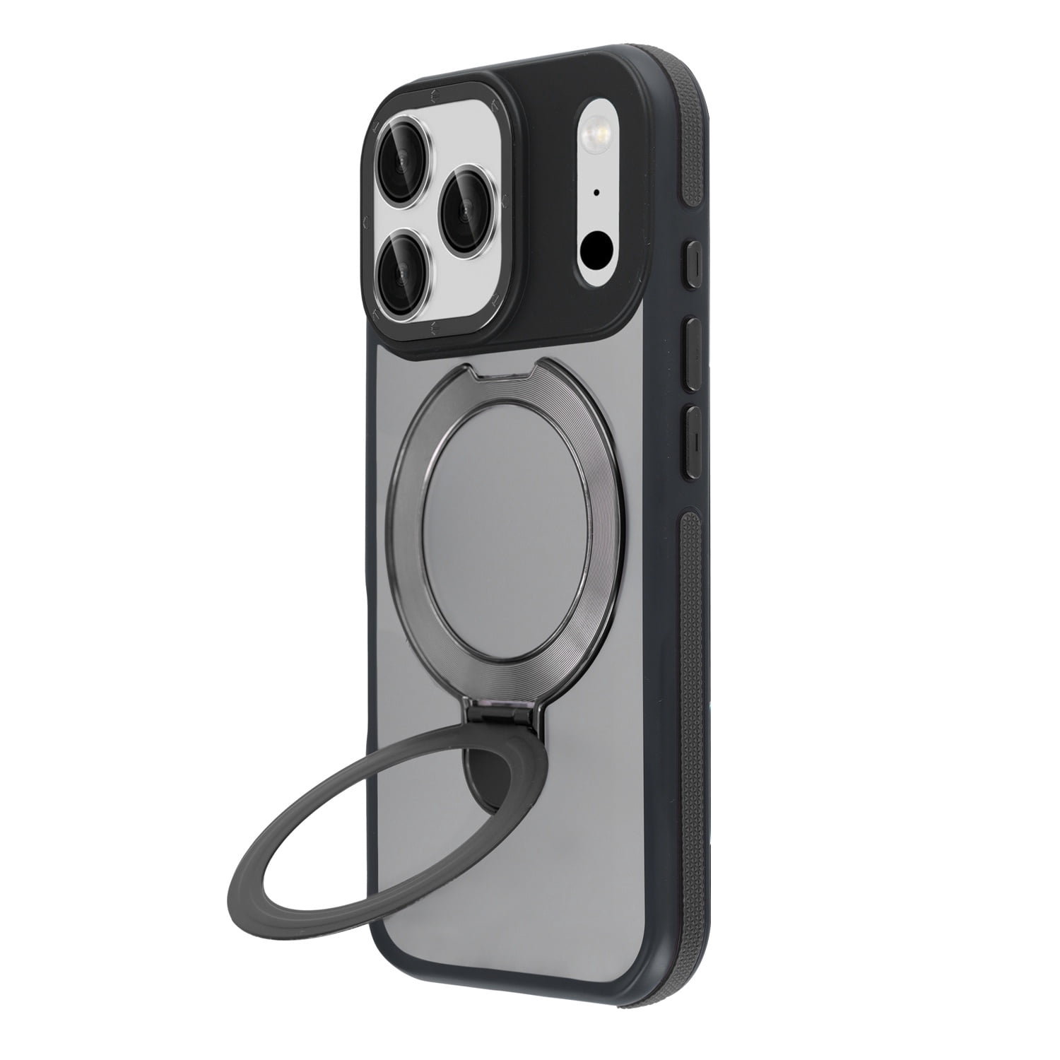 Frosted Transparent Phone Case with Built-In Kickstand for iPhone 17 Pro Max - Black
