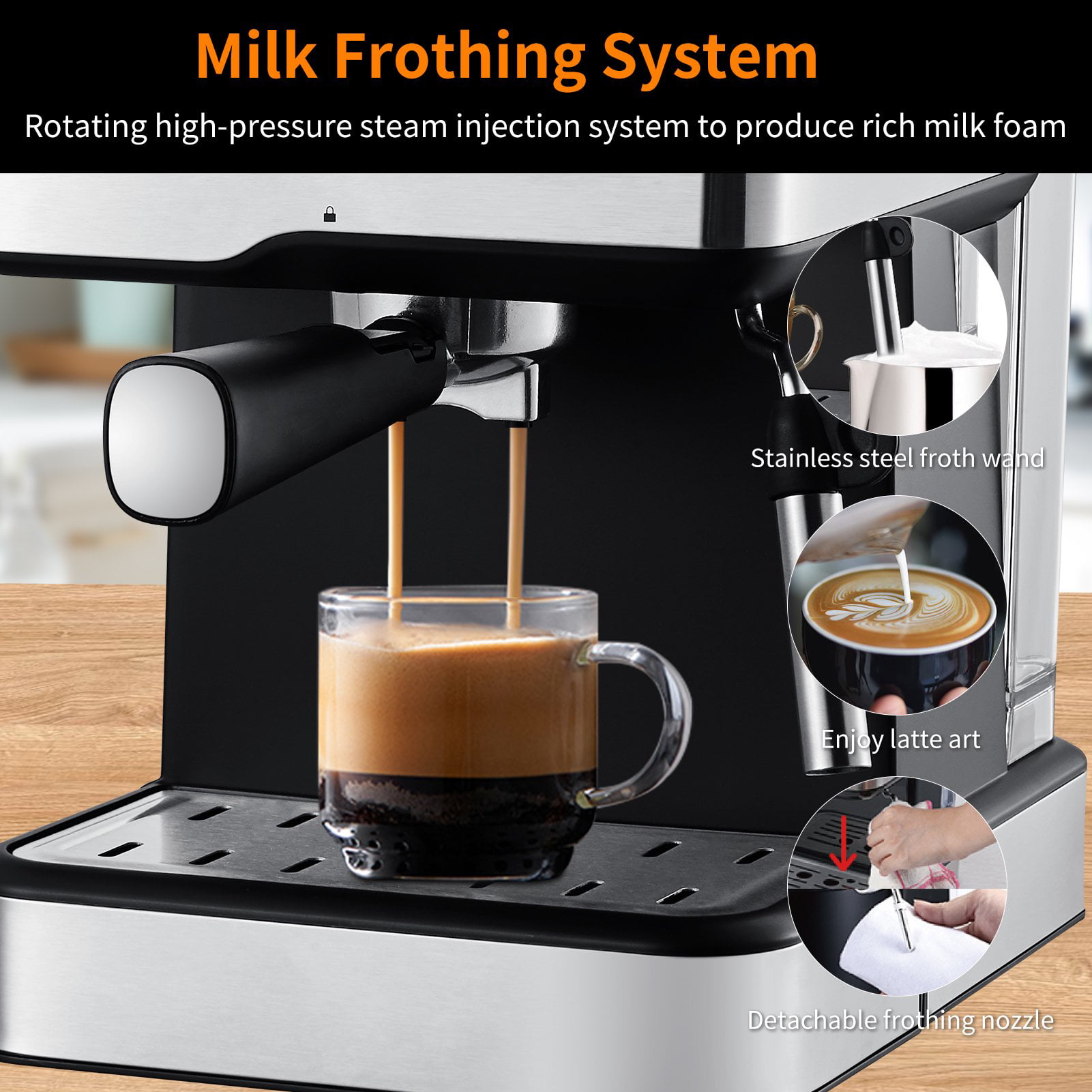 Espresso Machine 20 Bar Espresso Coffee Maker Cappuccino Machine w/ Steam  Wand 6970392215990