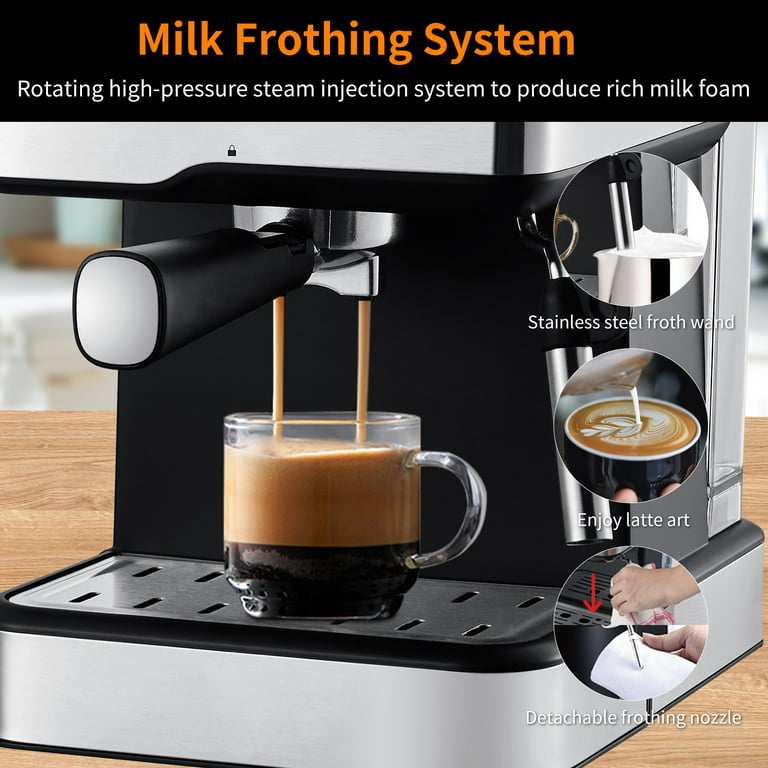 1pc Aeomjk Plug-in Semi-automatic Italian Coffee Maker With 20-bar  Extraction And Milk Frothing System, For Latte, Cappuccino And Espresso,  With Temperature Gauge