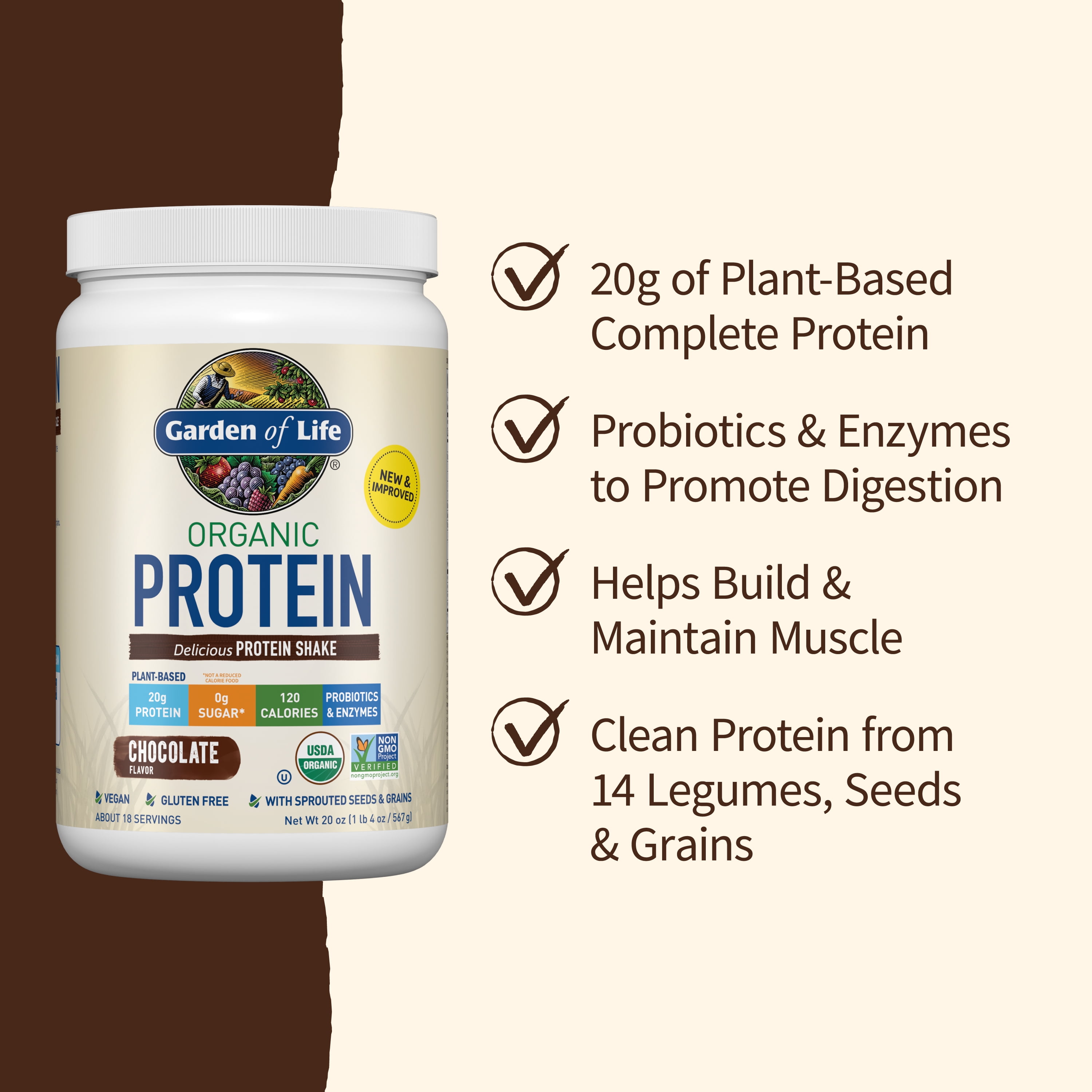 Garden of Life - Brandclub - Garden of Life Organic Plant-Based Protein  Powder, Chocolate, 20g Protein Shake Drink, Vegan, Probiotics, Digestive  Enzymes, 20oz