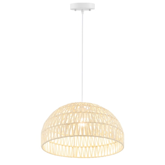 Giantex Pedant Light, Hanging Chandelier Lamp w/ Paper Ropes Lampshade & Length Adjustable Wire, Natural Style Light Fixture