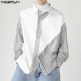 thumbnail image 2 of INCERUN Tops 2024 estilo coreano nuevo diseño de rayas irregulares para hombres blusa casual simple todo fósforo camisa de solapa de manga larga S-5XL, 2 of 5