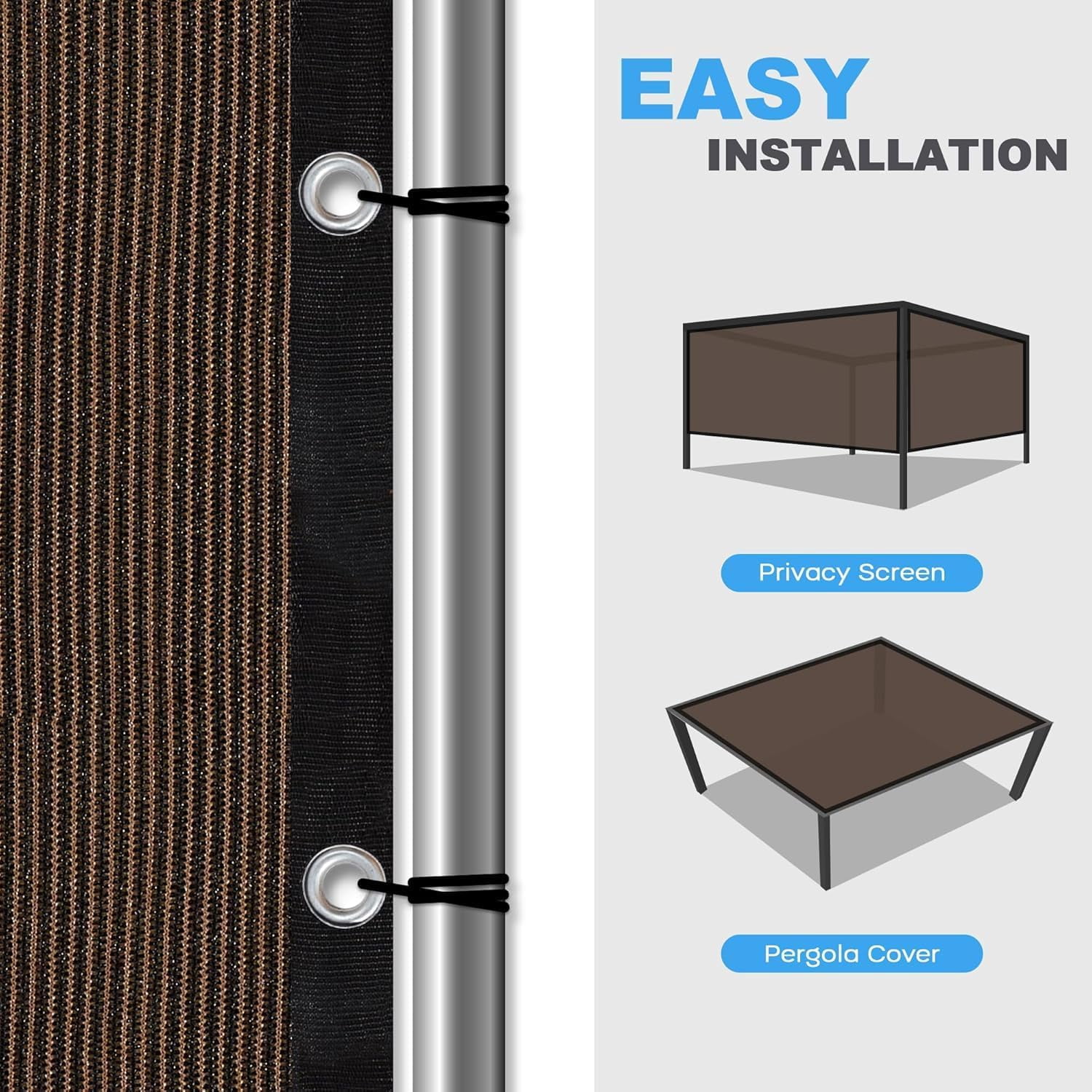 Shade Cloth, 90% Sun Shade Cloth with Grommets, Pergola Shade Cover Canopy, Mesh Tarp Sun Screens for Patio, Outdoor, Garden, Backyard - 6.5*10FT