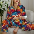 thumbnail image 5 of KLL Colorful Hawaii Palms Print Women's Long Sleeve Pajamas with Pants Sleepwear Loungewear 2 Set-Large, 5 of 7