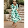 thumbnail image 4 of Womens Summer Dresses 2025 Casual Puff Short Sleeve V Neck Floral Boho Maxi Dress Light Green L, 4 of 8