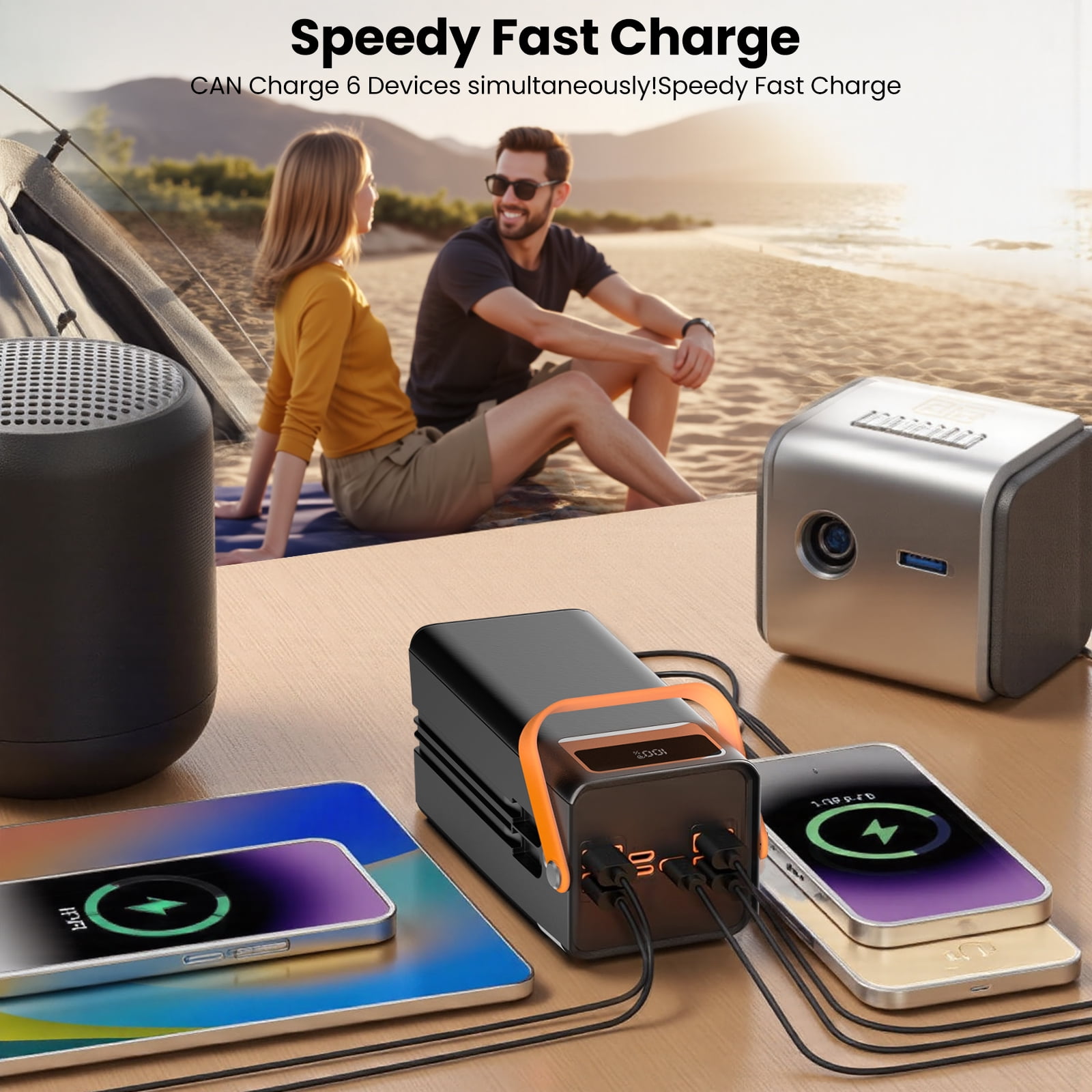 Powerbank 60000 MAh 22,5W - Charge Rapide USB-C - 4 Sorties, 3 Entrées - Écran LED - Pour Smartphones, Tablettes - 5