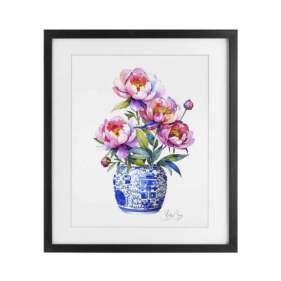 Stupell Industries French Country Blue Dynasty Blooms Black Framed Print Under Glass, 13 x 16, by Shelly Craig