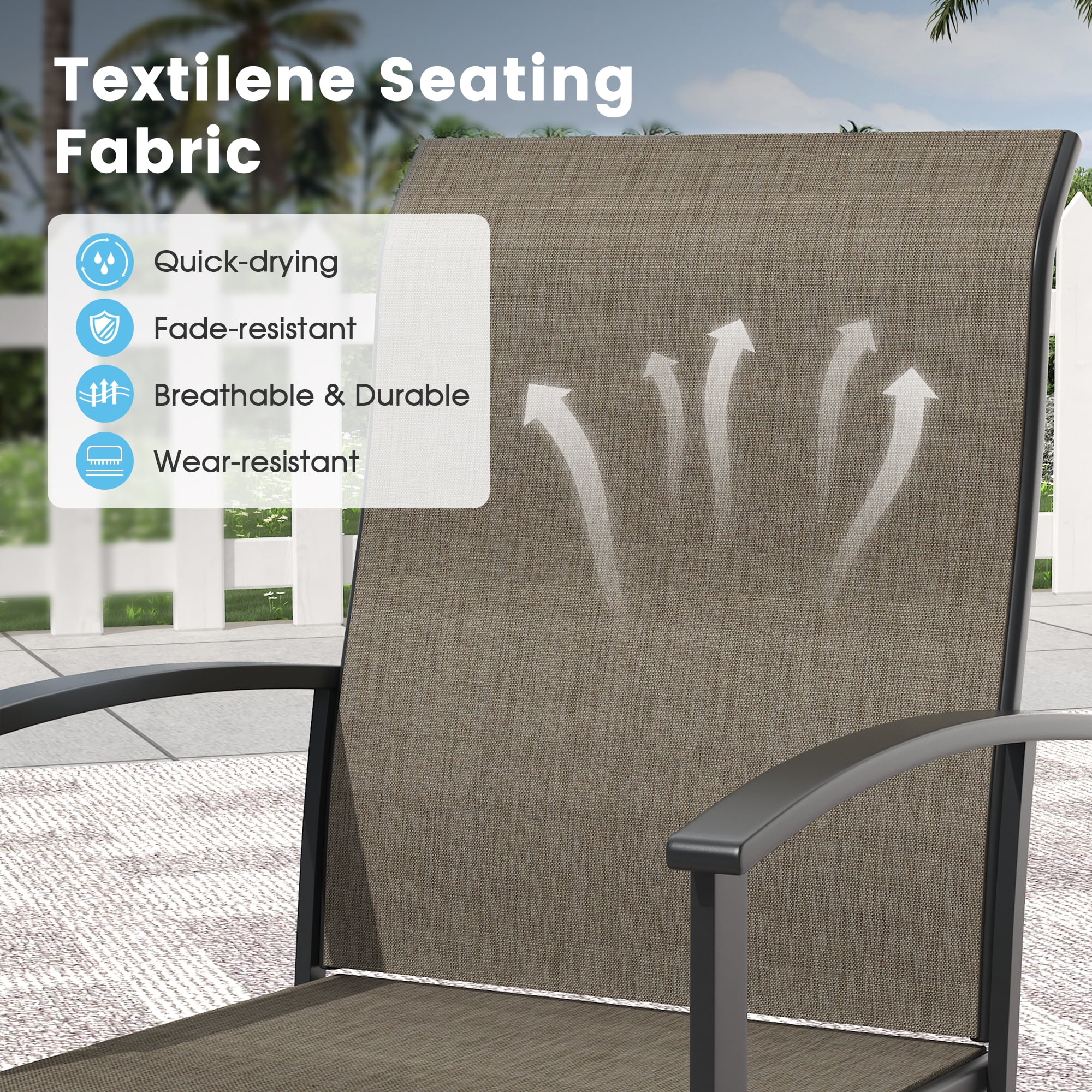 DIFY 3PCS Patio Dining Furniture Set, 28" Square Slatted Table and 2 Swivel Textilene Chairs