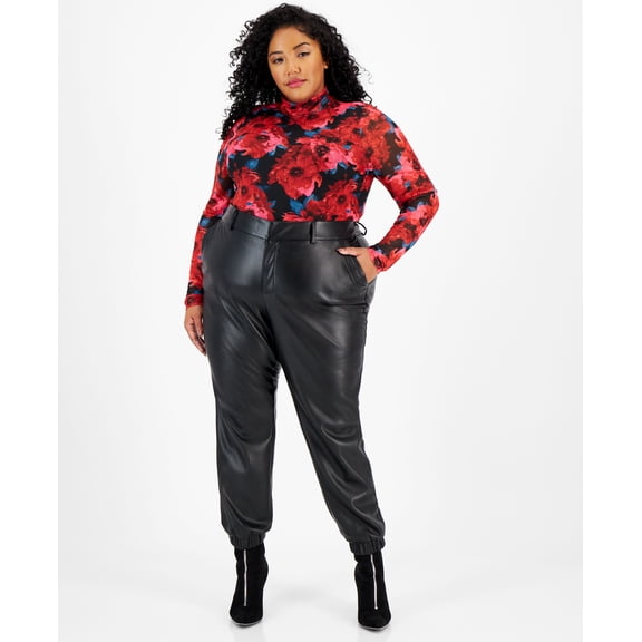 Plus Size Faux-Leather Jogger Pants Deep Black 18W