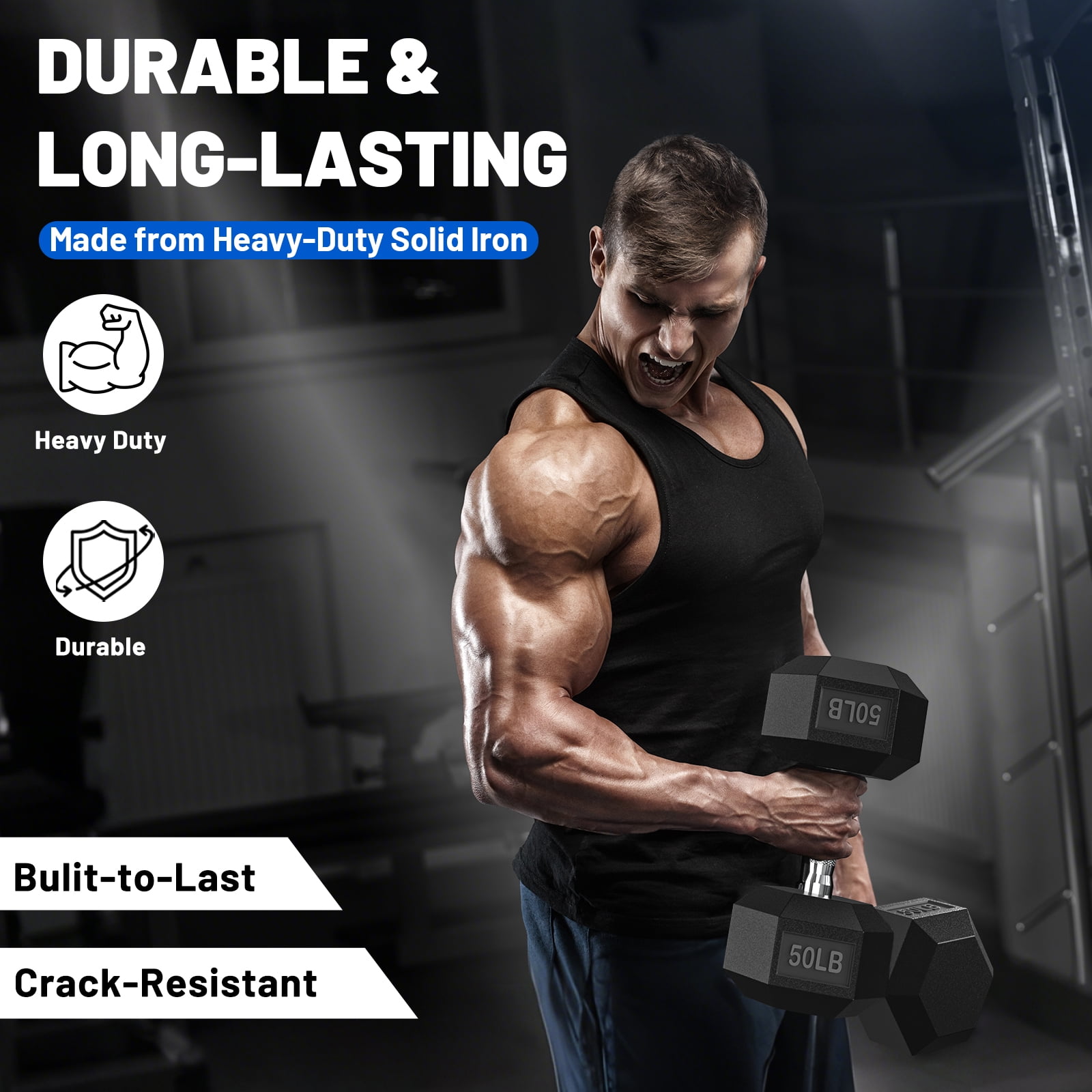 17.5LB Rubber Hex Dumbbell Pair - Non-Rolling, Non-Slip Grip Dumbbells for Home Gym, Strength & Conditioning Workouts
