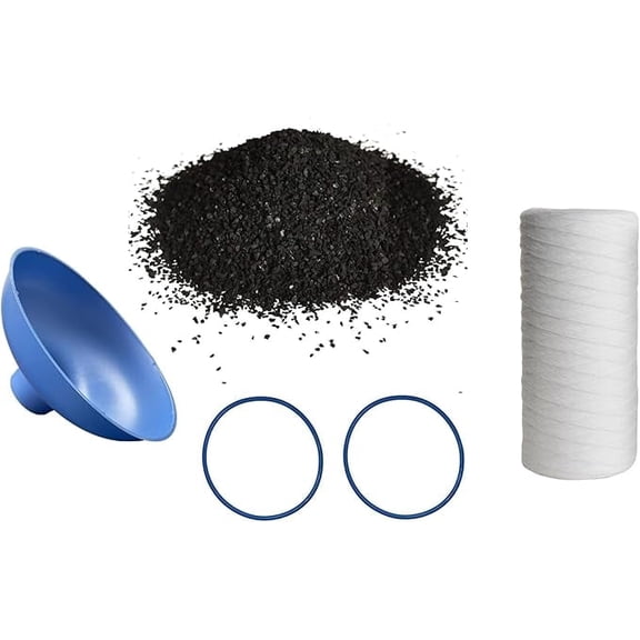 IPW Industries Inc. Compatible PC600-P Bulk Water Filter Catalytic Carbon Charcoal Replacement Media and Pre-Filter 5 Micron Sediment Replacement Filter w/O-Rings and Funnel