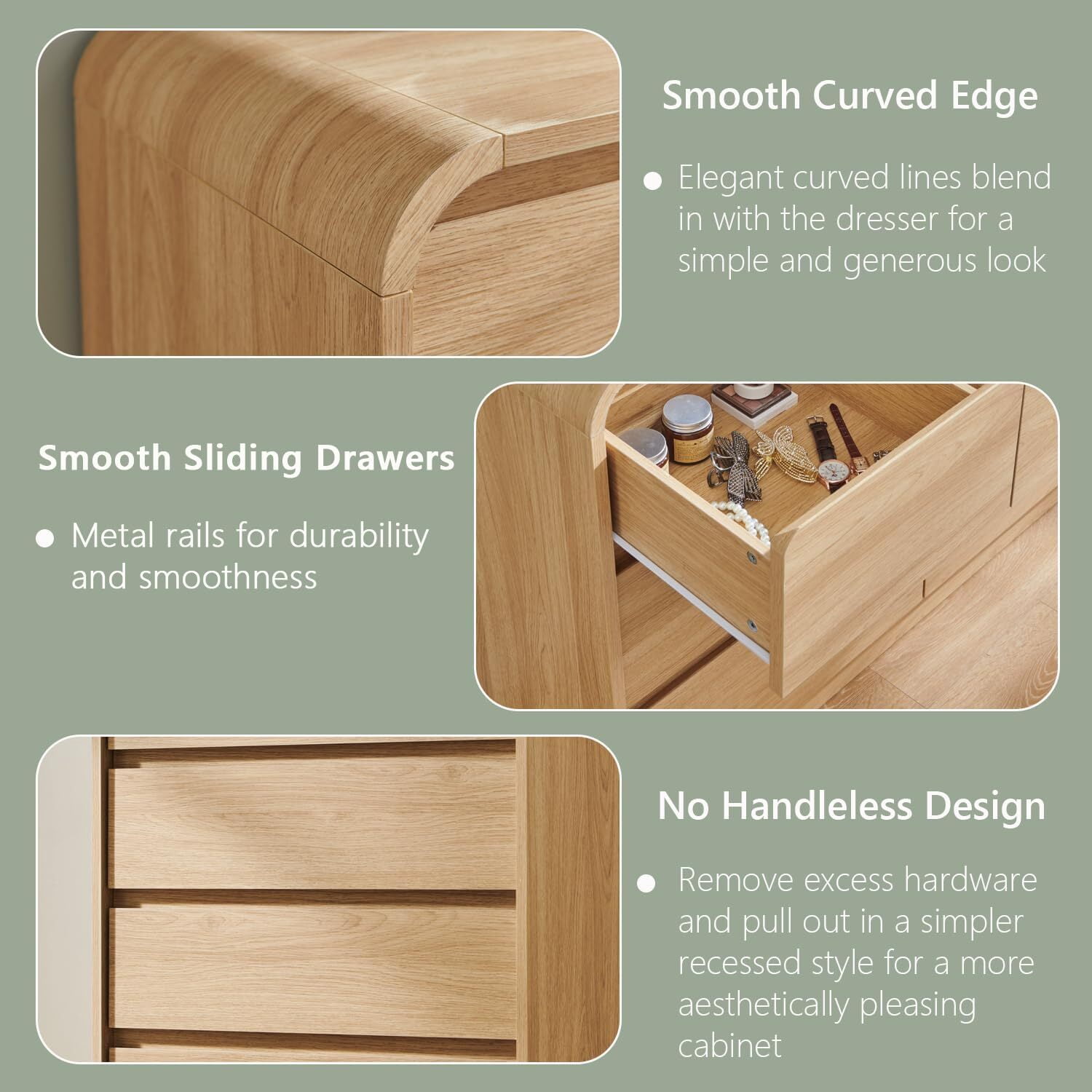 wow97e Modern 7 Drawers Dresser for Bedroom, Mid Century Chests of Drawers w/Curved Profile Design, 47" Wide