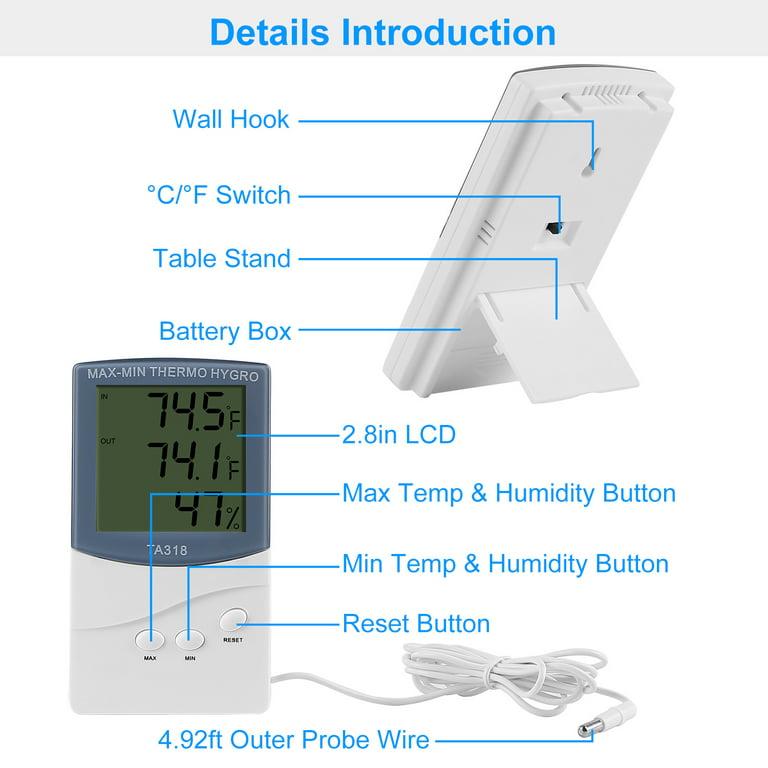 Wired Digital Temperature Sensor Probe Thermometer Indoor Outdoor