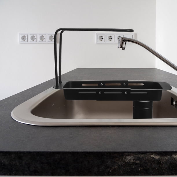 FELTECHELECTR Organizador Ajustable Para Fregadero En Acero Inoxidable Con Soporte Para Esponja Negro