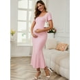 thumbnail image 2 of DARING DIVA Women's Bodycon Fitted Stretchy Ribbed Midi Maternity Dress XXL Pink, 2 of 7