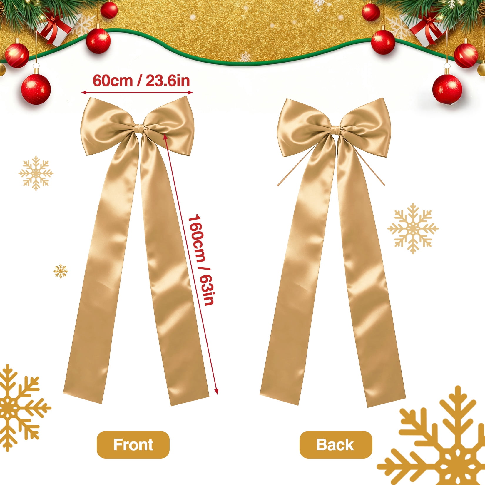Amkui 23"x63" Christmas Tree Topper Bow Large Red Ribbon Bow for Xmas Tree Decor Staircase Outdoor Home Front Door Holiday Party & Wedding Decorations -1pc