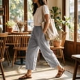 thumbnail image 6 of QSAWXQZ Womens Barrel Leg Capri Pants Drawstring Waist Pockets Cotton Linen Summer Casual Trousers 3XL, 6 of 9