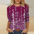 thumbnail image 2 of Awdenio New Arrivals Womens Summer Tops 3/4 Sleeve Shirts Round Neck Loose Casual Blouses Floral Graphic Print Tees T-shirts, 2 of 4