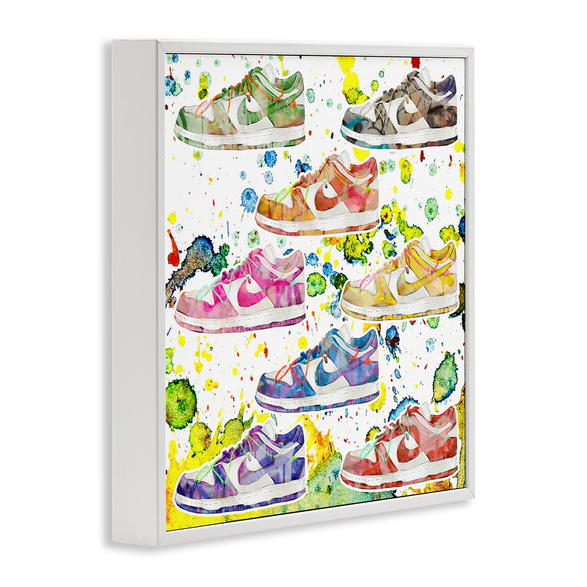 Stupell Industries Paint Splatter Sneakers Beauty & Fashion Painting White Framed Art Print Wall Art, 12 x 12