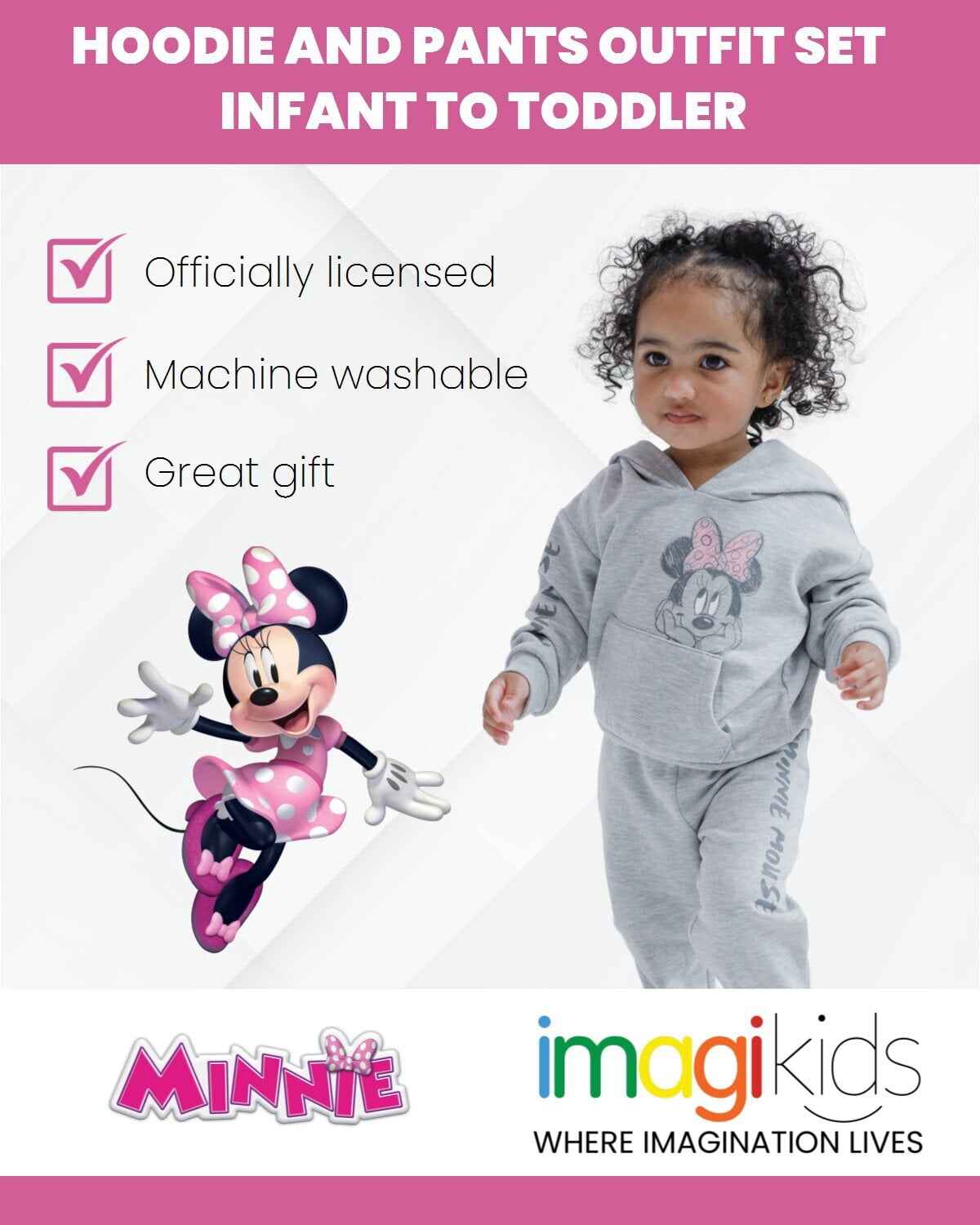 Disney Minnie Mouse Infant Baby Girls Fleece Pullover Hoodie and Pants Outfit Set Infant to Toddler