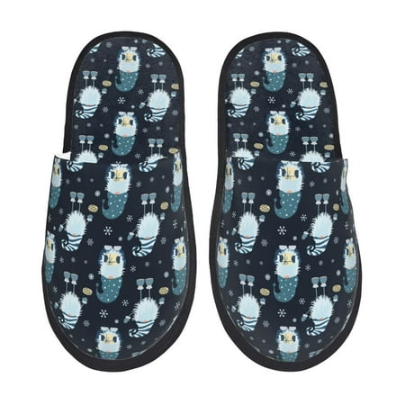 Balery Christmas Gnome blue Slient Indoor Furry Fleece Comfort House Shoes Soft Non-Slip Home Shoes Cotton slippers House Slippers-- Medium