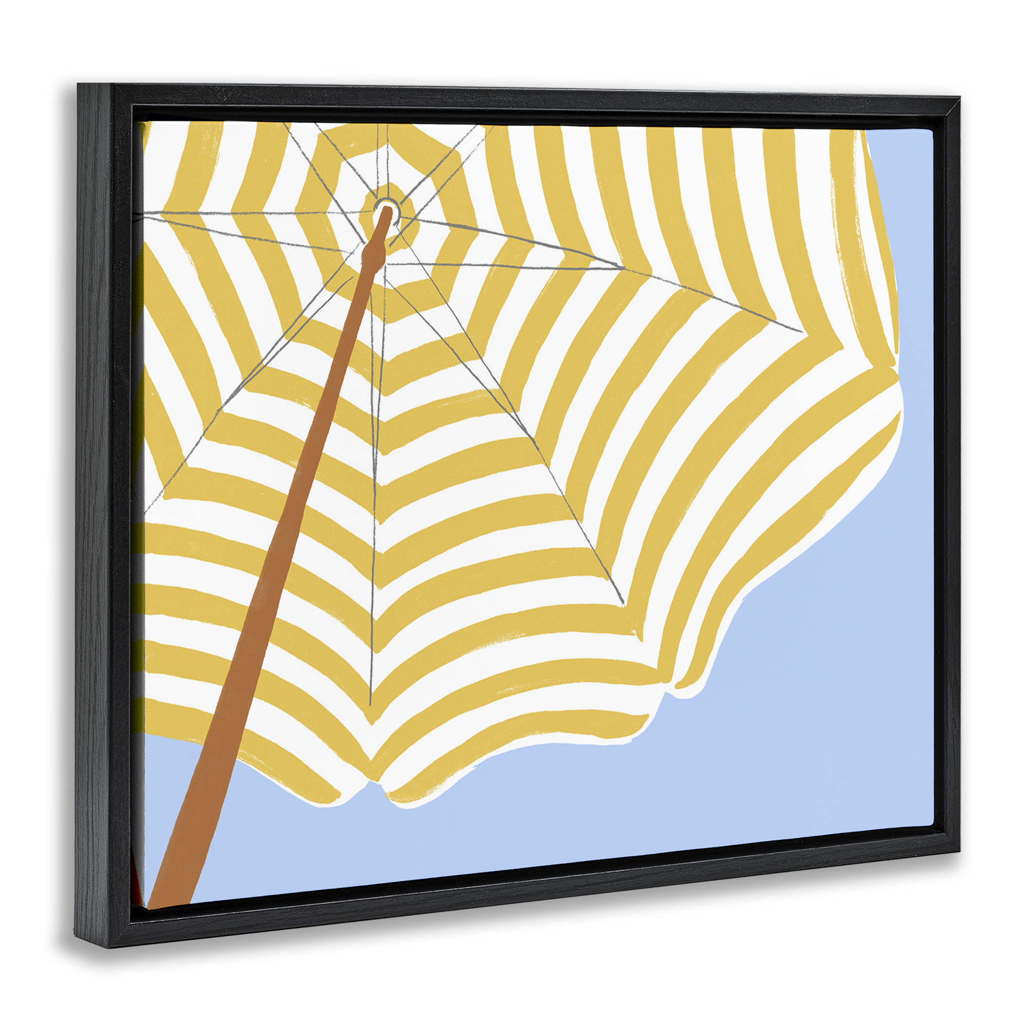 Stupell Industries Yellow & White Umbrella Coastal Painting Black Floater Framed Canvas Art Print Wall Art, 21 x 17