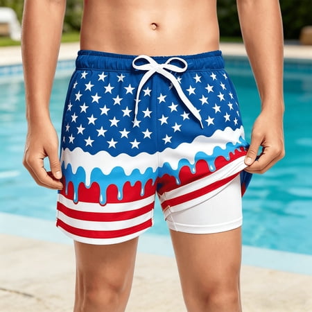 MEZZALL 4th Of July Children Boys Swimming Bottoms Independence Day Swim Trunks With Ice Cream Print Patriotic Summer Beach Shorts For Kids Sun Pool Versatile Swimwear