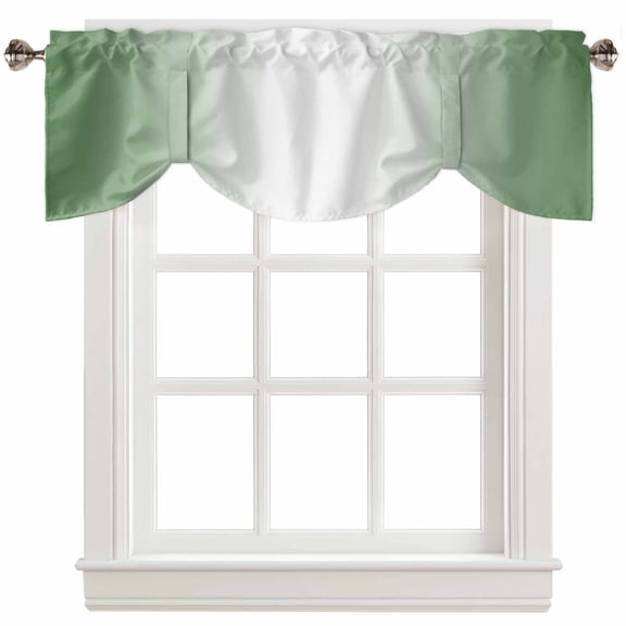 Fsddascl Green White Ombre Tie Up Valance Curtains for Windows, Kitchen Curtains Window Treatments, Modern Gradient Abstract Art Short Window Shades Valances for Bedroom Bathroom Cafe 54"x18"