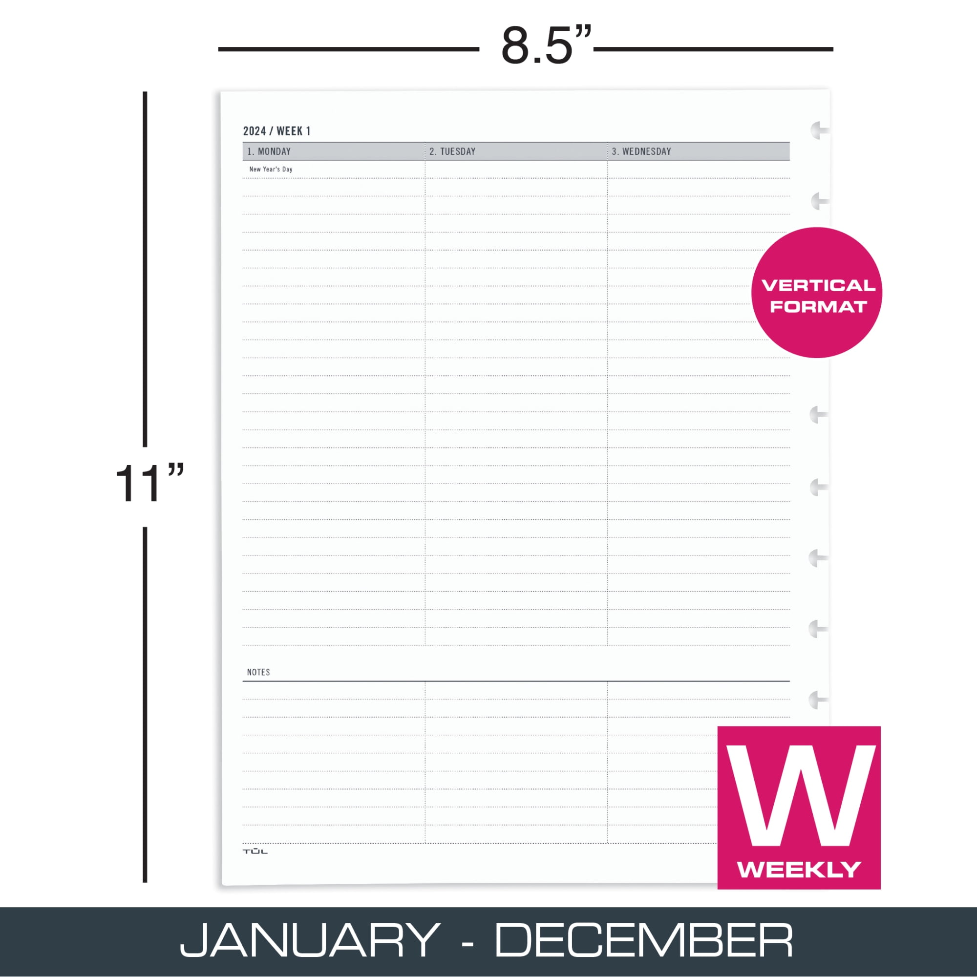 TUL® Discbound Weekly Planner Refill Pages, Untimed Vertical Format, Letter  Size, January To December 2024 - Walmart.com