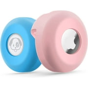 Airtag Dog Collar Holder 2 Pack Silicone Protective Air Tag Cat Collar Cover, Anti-Lost Locator Case for Apple Airtags Compatible with Dogs Cats Collars Loop & Pets Accessories (Pink + Sky Blue)