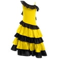 thumbnail image 3 of Hansber Kids Girls Flamenco Dress Bull Dance Maxi Dress Spanish Dance Performance Costume Yellow 8, 3 of 6