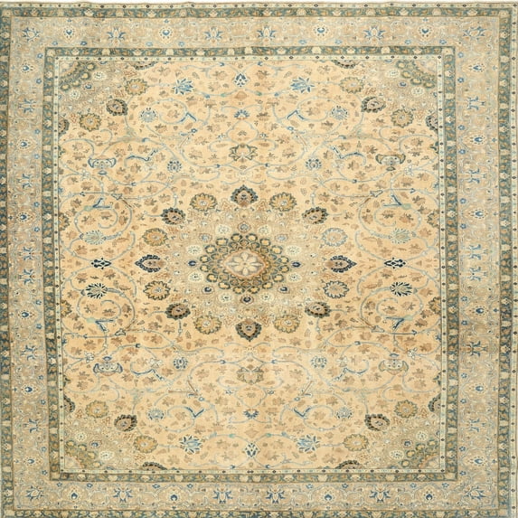 Ahgly Company Indoor Square Traditional Brown Gold Medallion Area Rugs, 4' Square