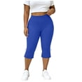 thumbnail image 3 of Women's Plus Size Yoga Capri, Elastic Waist Solid Color Split Hem Bow Detail, Stretch Capris for Women for Casual Fitness Daily | TruHer,Blue 5XL, 3 of 8