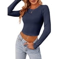 thumbnail image 2 of LANGWYQU Pure Color Women Long Sleeved Slim Fit Crop Shirt, 2 of 4