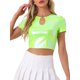 thumbnail image 1 of INSPIRE CHIC Crop Tops Metálicos para Mujeres con Manga Corta y Abertura para Fiesta de Halloween Top Brillante Holográfico L Verde Pasto, 1 of 5