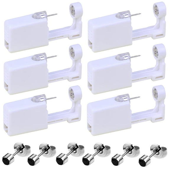 6 Pack Ear Piercing Tool Kits with 4 mm Black Stud Earrings, Surgical Steel Material, Ideal Gifts for Women Men Girls