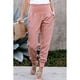 thumbnail image 3 of Pantalones casuales elásticos de cintura alta para mujer, pantalones con dobladillo dividido de color puro con bolsillos para gimnasio Fitness rosa M, 3 of 6