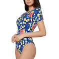 thumbnail image 2 of KLL Women 's Crew Neck Bodysuit Jumpsuits Cute Popcorn Print Short onesies Stretch T Shirts, 2 of 7