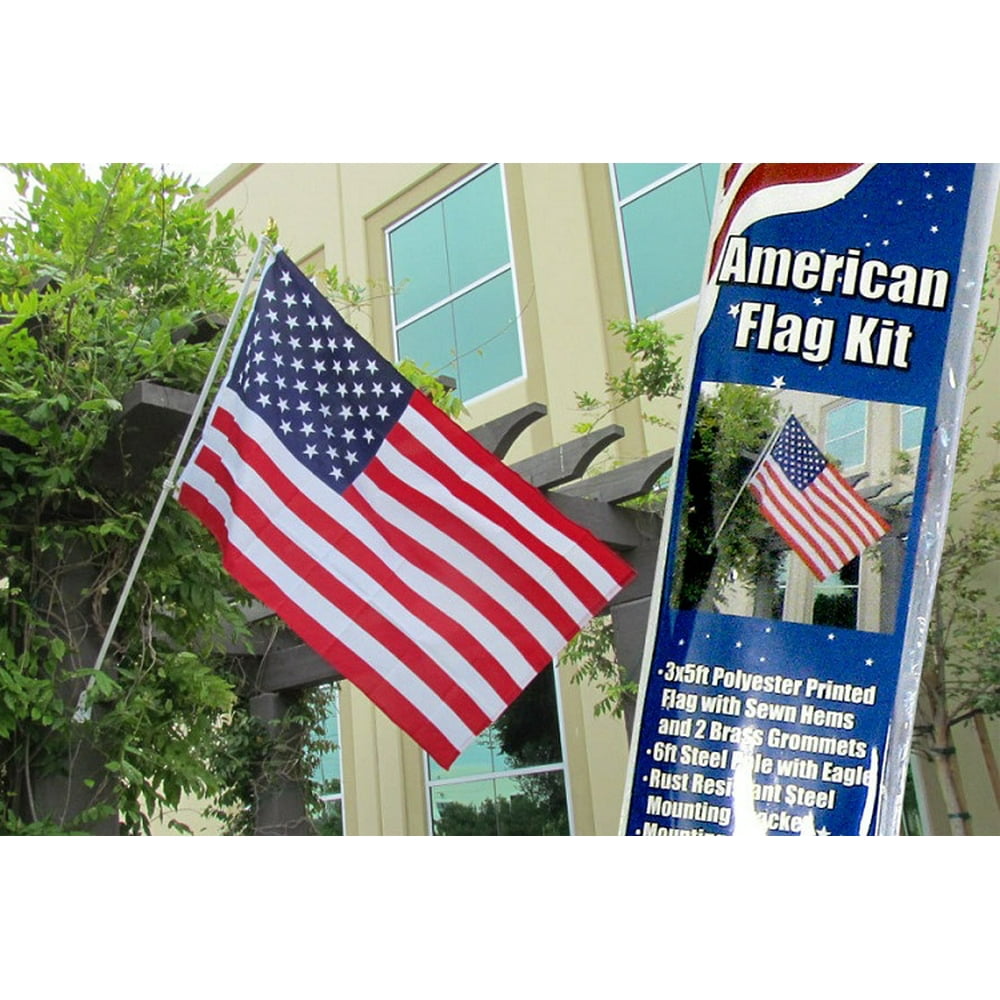 American Flag and Flag Pole Kit New United States Banner USA Pennant