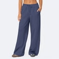 thumbnail image 2 of Dwellite Wide Leg Pants for Women SweatPants Winter Pants Baggy Drawstring Sweatpant with Pockets Navy M, 2 of 6