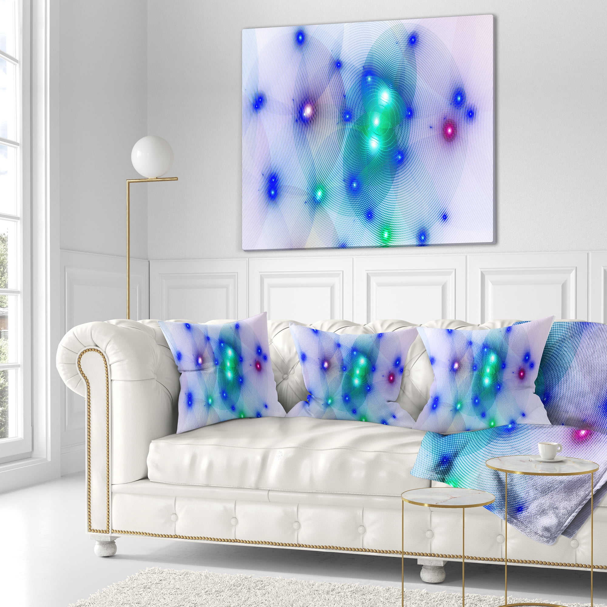 Designart Blue Fractal Lights in Fog - Abstract Throw Pillow - 18x18