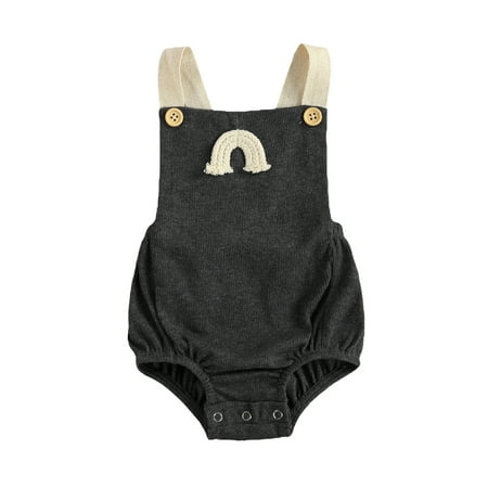 

lioraitiin Toddler Rainbow Embroidery Bodysuit Sleeveless Suspender Romper