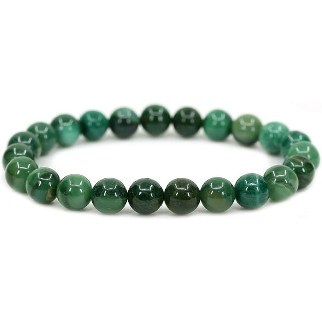 Bracelet Extensible Unisexe en Perles Rondes de 8 mm avec Pierre Précieuse Serpentine Africaine Naturelle 7 Pouces