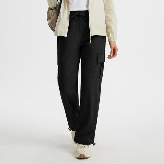 Aloohaidyvio Women's Waterproof Cargo Pants Drawstring High Waist Quick Drying Straight Leg Pants with Multi Pockets