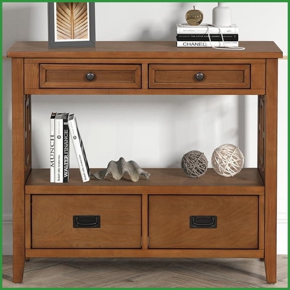 Vintage Pine Coffee Table with 4 Drawers & Shelf - Spacious Storage for Living Room, Easy to Assemble