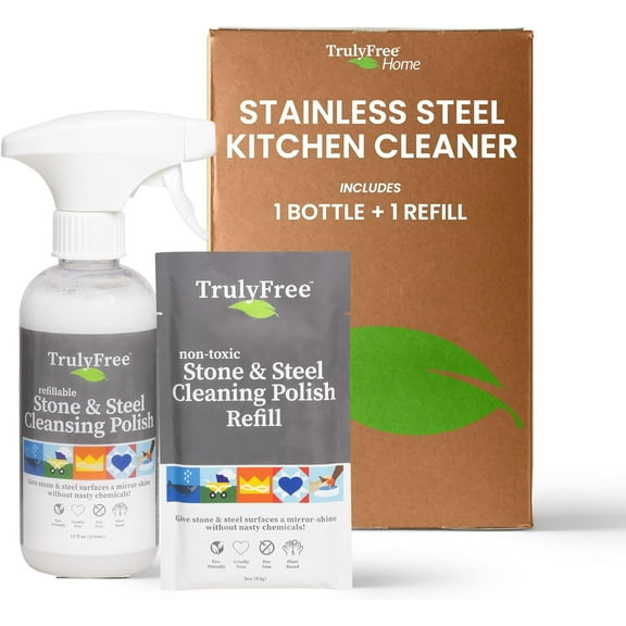 Truly Free Stone & Steel Cleansing Polish Starter Kit with 16oz Spray Bottle, 2 Refills, 16oz