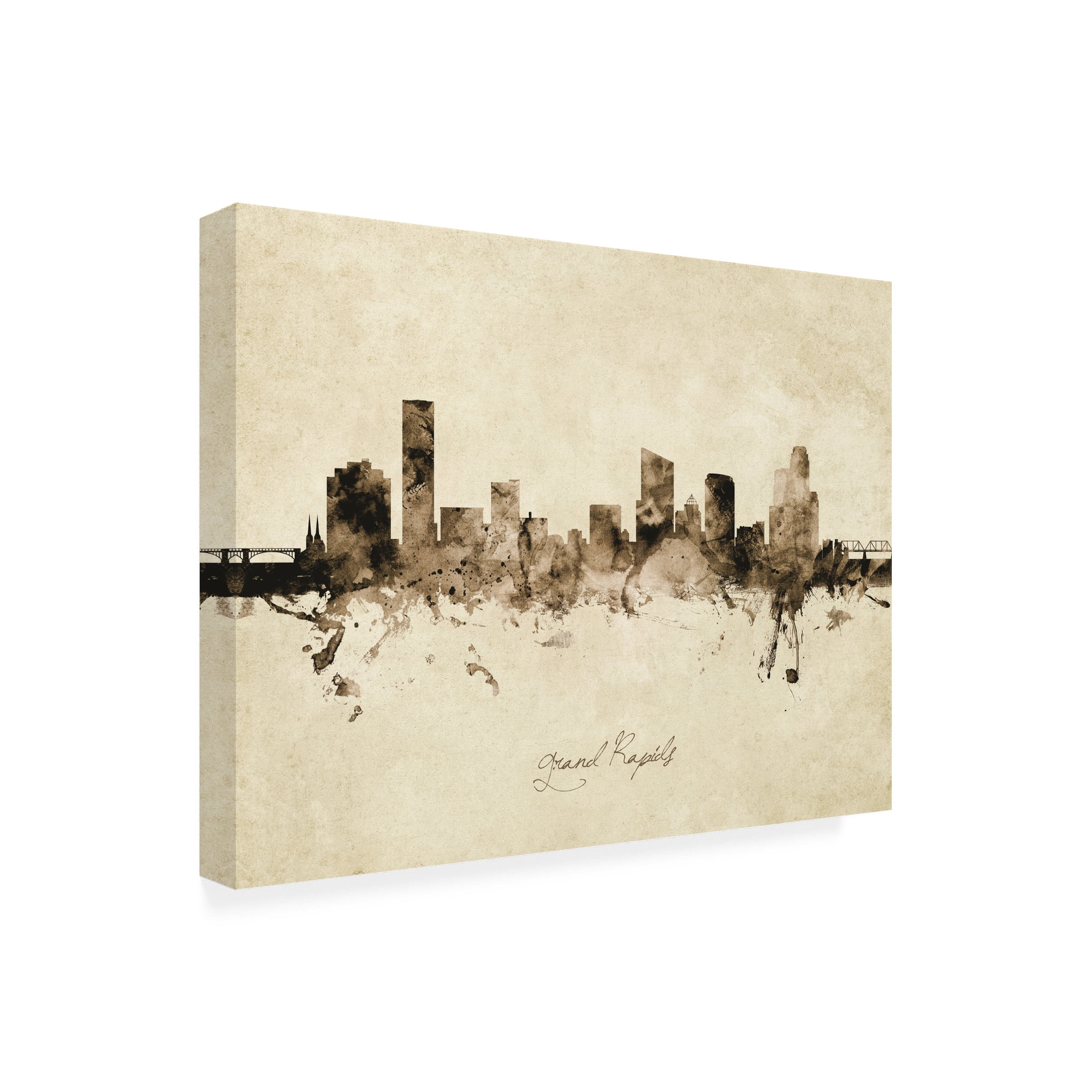 Michael Tompsett 'Grand Rapids Michigan Skyline Vintage' Canvas Art