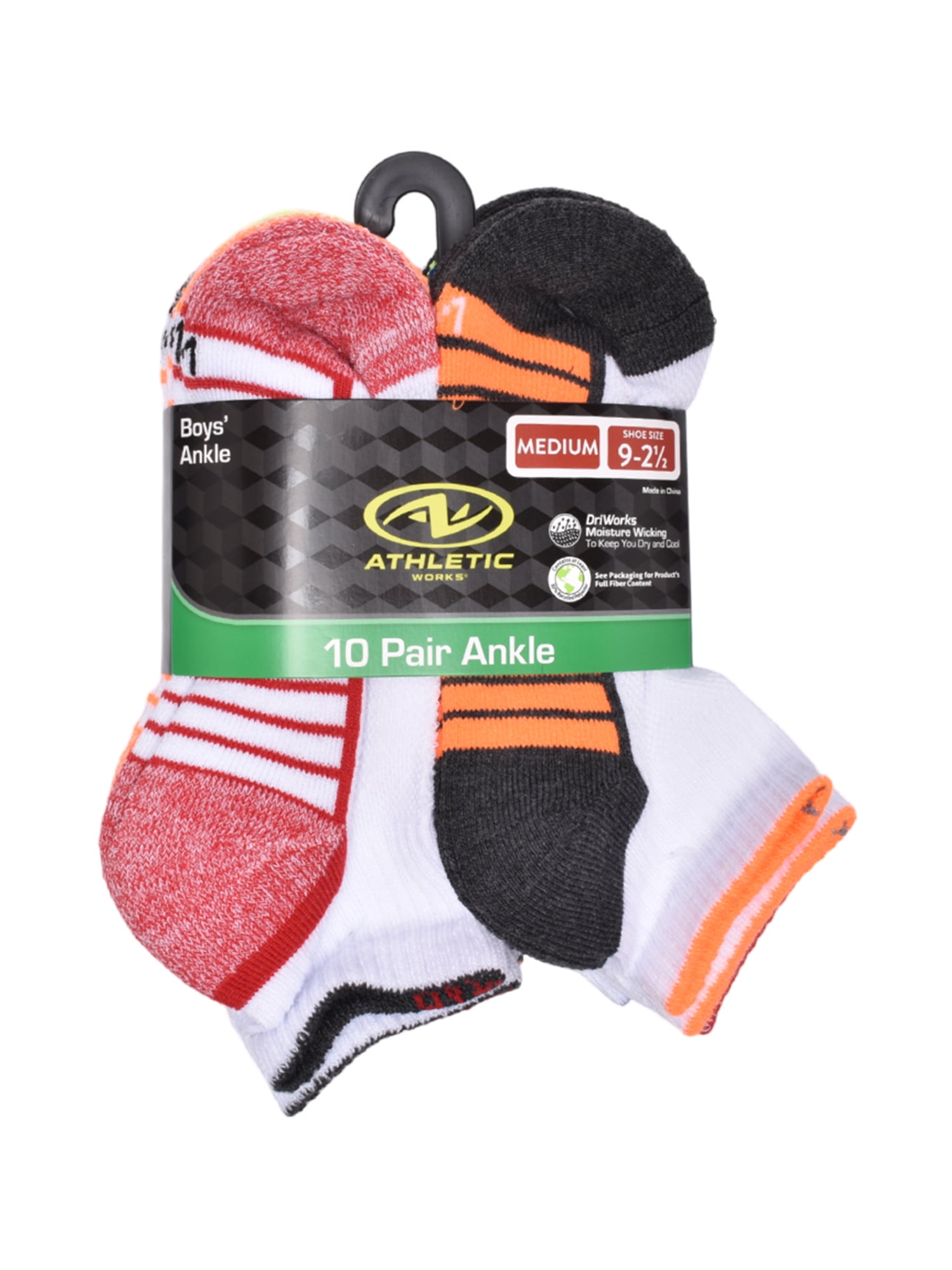 Athletic Works Boys Cushioned Ankle Socks, 10-Pack, Sizes S (4.5-8.5) - L (3-9)