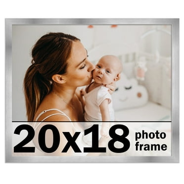 20x18 Frame Silver Stainless Steel Solid Wood Picture Frame | 0.75 Inch Moulding Width | Includes